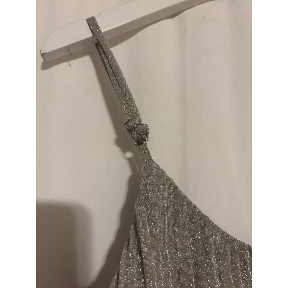 Adelyn Rae Dress Large Silver Midi Asymmetrical Ruffles Cocktail Formal - Picture 7 of 10